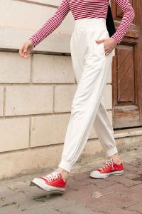 White Regular Trousers Elastic Waist Regular Cut Bottom Tracksuit
