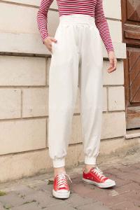 White Regular Trousers Elastic Waist Regular Cut Bottom Tracksuit