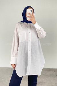 Lamelif Önü Düğmeli Keten Tunik Beyaz