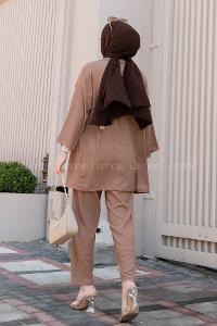 Modalamelif Bürümcük Detaylı Kimona Takım Koyu Vizonrengi