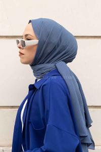 Denim Blue Cotton Fabric Striped Shawl