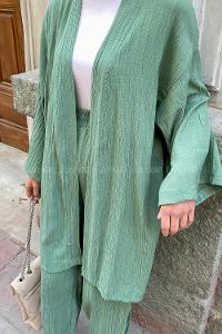 Lamelif Kimono İkili Tesettür Takım Çağla Yeşili
