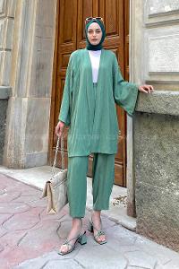 Lamelif Kimono İkili Tesettür Takım Çağla Yeşili