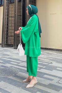Lamelif Kimono İkili Tesettür Takım Yeşil