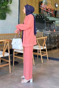 Lamelif İkili Gofre Tesettür Takım Pembe