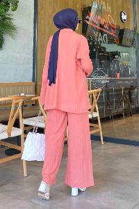 Lamelif İkili Gofre Tesettür Takım Pembe