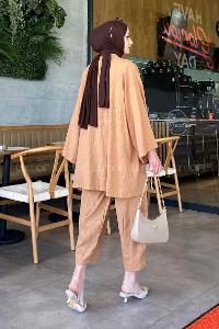 Lamelif Kimono İkili Tesettür Takım Camel