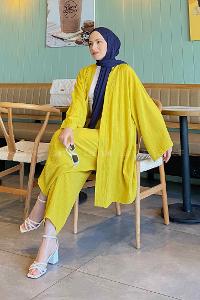 Lamelif Kimono İkili Tesettür Takım Yağ Yeşili