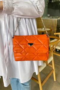 Lamelif Kapitone Desenli Cüzdan Aksesuarlı Kadın Çanta Turuncu