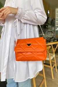 Lamelif Kapitone Desenli Cüzdan Aksesuarlı Kadın Çanta Turuncu
