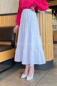 Lamelif Kat Volanlı Etek Beyaz