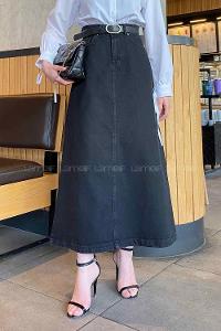 Black Denim Unprinted Straight Skirt Skirt