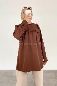Modalamelif Hakim Yaka Önü Pileli  Tunik Acı Kahve