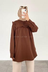 Modalamelif Hakim Yaka Önü Pileli  Tunik Acı Kahve