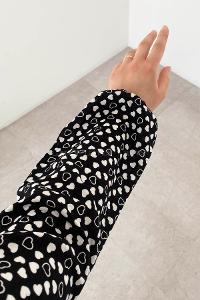 Modalamelif Bel Büzgülü Kalp Desen Elbise Siyah