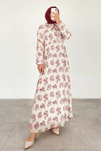 Rose Medium V Neck Foulard Neck Printed Dresess