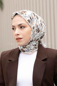 Lamelif Mini Çiçek Desen Soft Eşarp Serisi Bej