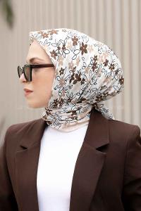 Lamelif Mini Çiçek Desen Soft Eşarp Serisi Bej