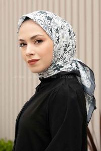 Lamelif Mini Çiçek Desen Soft Eşarp Serisi Beyaz-Siyah
