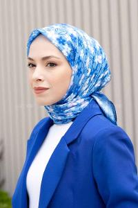 Lamelif Mini Çiçek Desen Soft Eşarp Serisi Lacivert