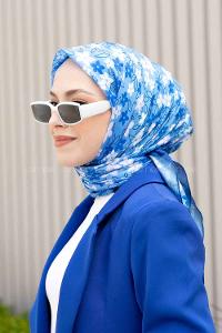 Lamelif Mini Çiçek Desen Soft Eşarp Serisi Lacivert