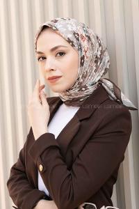 Lamelif Flora Desen Soft Eşarp Serisi Acı Kahve