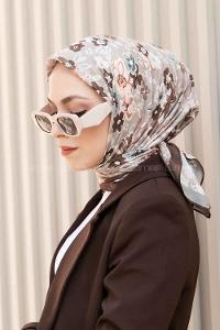 Lamelif Flora Desen Soft Eşarp Serisi Acı Kahve