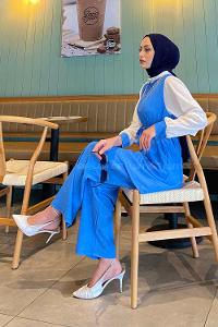 Gömlek Yaka Detaylı Garnili  Takım İndigo