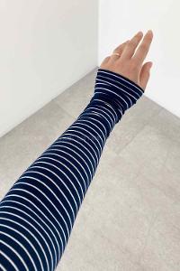 Lamelif Balıkçı Yaka İnce Çizgili Body Lacivert