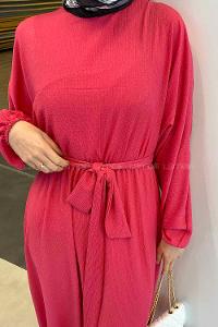 Fuchsia Crew Neck Cotton Fabric Unprinted Dresess