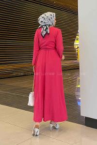 Fuchsia Crew Neck Cotton Fabric Unprinted Dresess