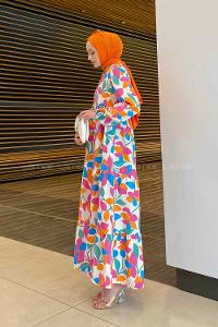 Modalamelif Şal Desenli Elbise Gök Mavi