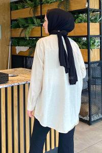 Modalamelif Taş İşlemeli Keten Gömlek Bej