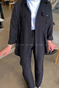 Black Shirt Collar Long Arm Without Accessories Viscose Fabric Regular Trousers Comfortable Suit