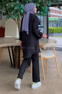 Black Shirt Collar Long Arm Without Accessories Viscose Fabric Regular Trousers Comfortable Suit