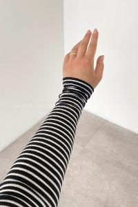 Lamelif Balıkçı Yaka Kaşkorse Çizgili Body Siyah