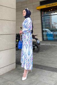 Modalamelif Şal Desen Elbise Saks