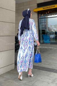 Modalamelif Şal Desen Elbise Saks