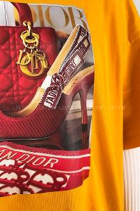 Ocher Crew Neck Half Arm Arm Cotton Printed T-shirt