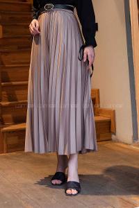 Lamelif Pliseli Etek Vizonrengi