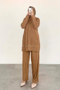 Lamelif Lady Plise İkili Takım Camel