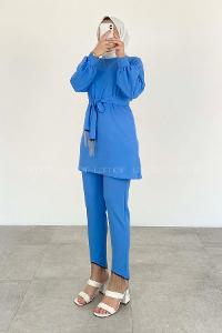 Modalamelif Olivya Zincir Püskül Detaylı İkili Takım Mavi