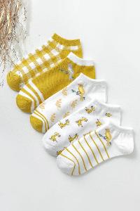 Lamelif  5li Kuş Desenli Patik Çorap