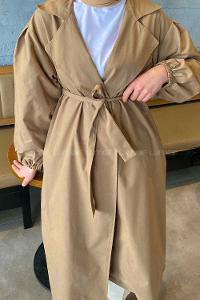 Lamelif Balon Kol Kuşaklı Trençkot Soft Kahve