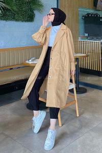 Camel Long Arm Without Accessories Cotton Trench Coat