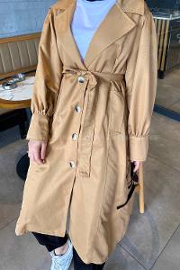 Camel Long Arm Without Accessories Cotton Trench Coat