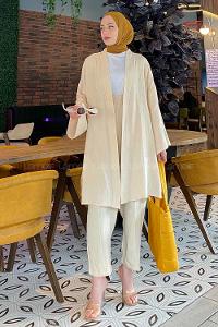 Stone Scarf Neck Long Arm Without Accessories Linen Cotton Fabric Regular Trousers Comfortable Suit