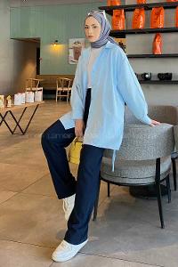 Baby Blue Shirt Collar Long Arm Cotton Unprinted Shirt