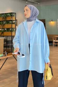 Baby Blue Shirt Collar Long Arm Cotton Unprinted Shirt