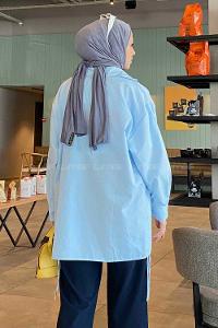 Baby Blue Shirt Collar Long Arm Cotton Unprinted Shirt